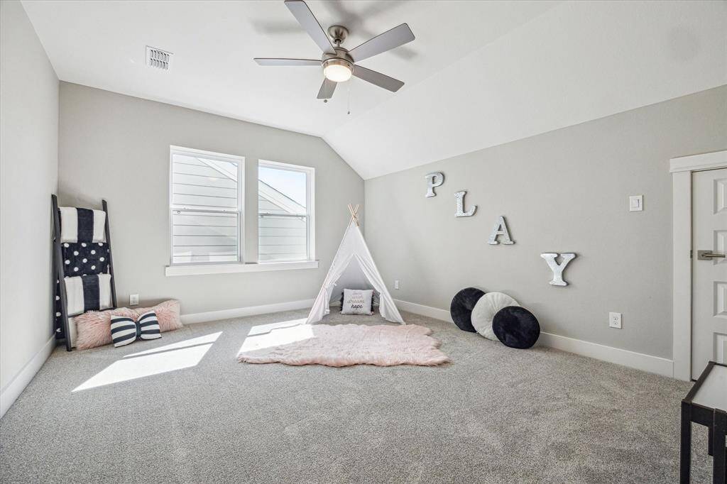 Upgraded third floor game room is a flexible additional living space (19 x 13) with another bedroom and full bathroom