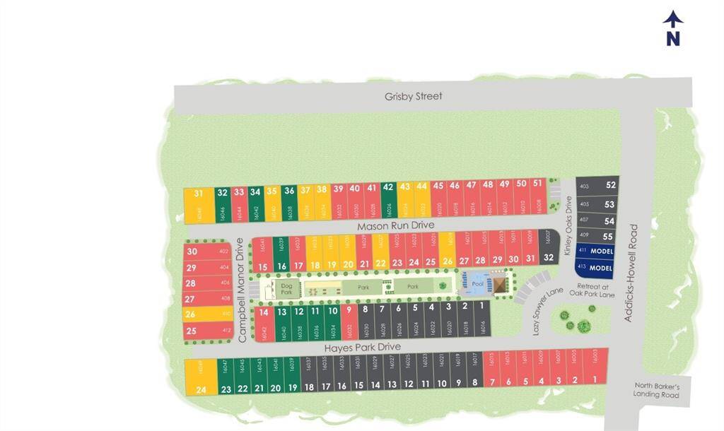 The Retreat at Oak Park includes 89 home sites with a community pool, park, dog park and guest parking. Wide lanes and convenient location with walkable amenities