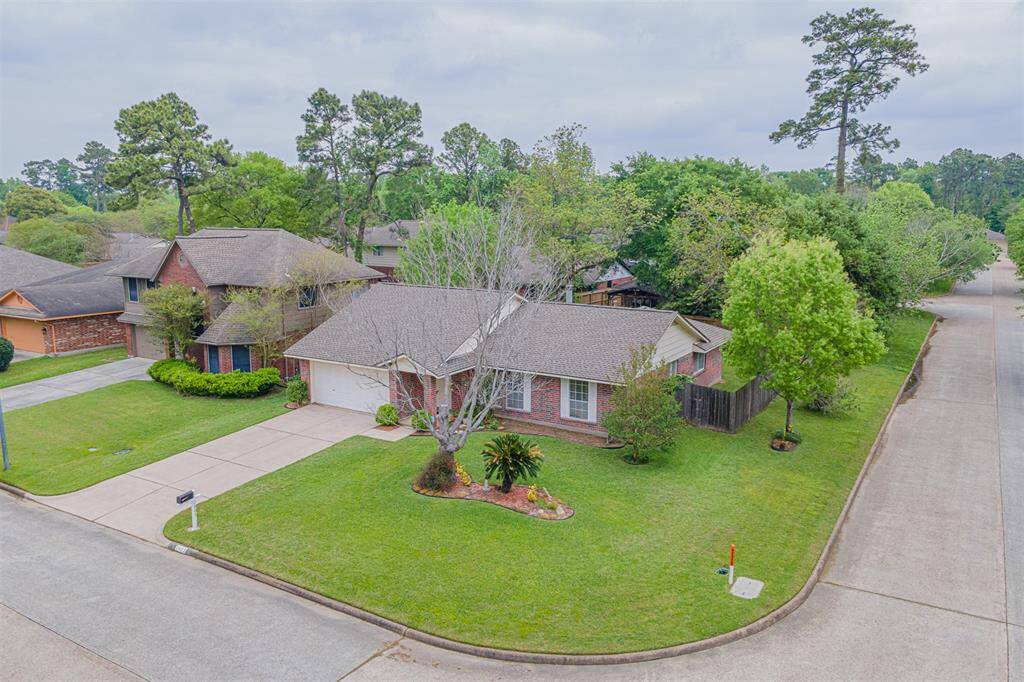 Aerial view showing the large corner lot.