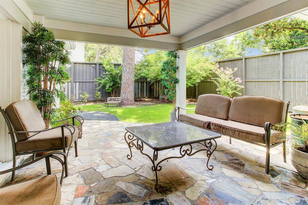 The back patio offers a great spot to relax.
