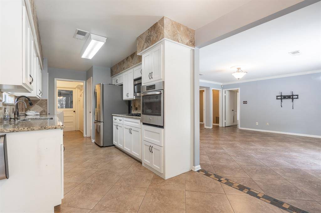 View of kitchen from eat in dining space.