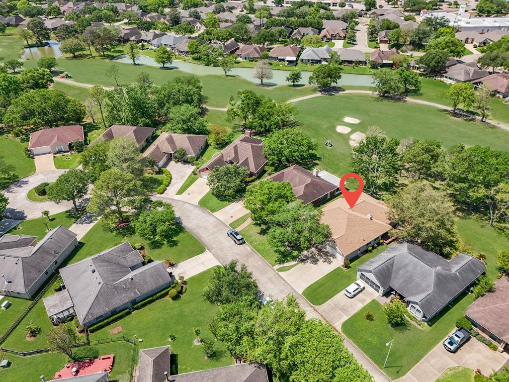 Aerial of home and golf course.