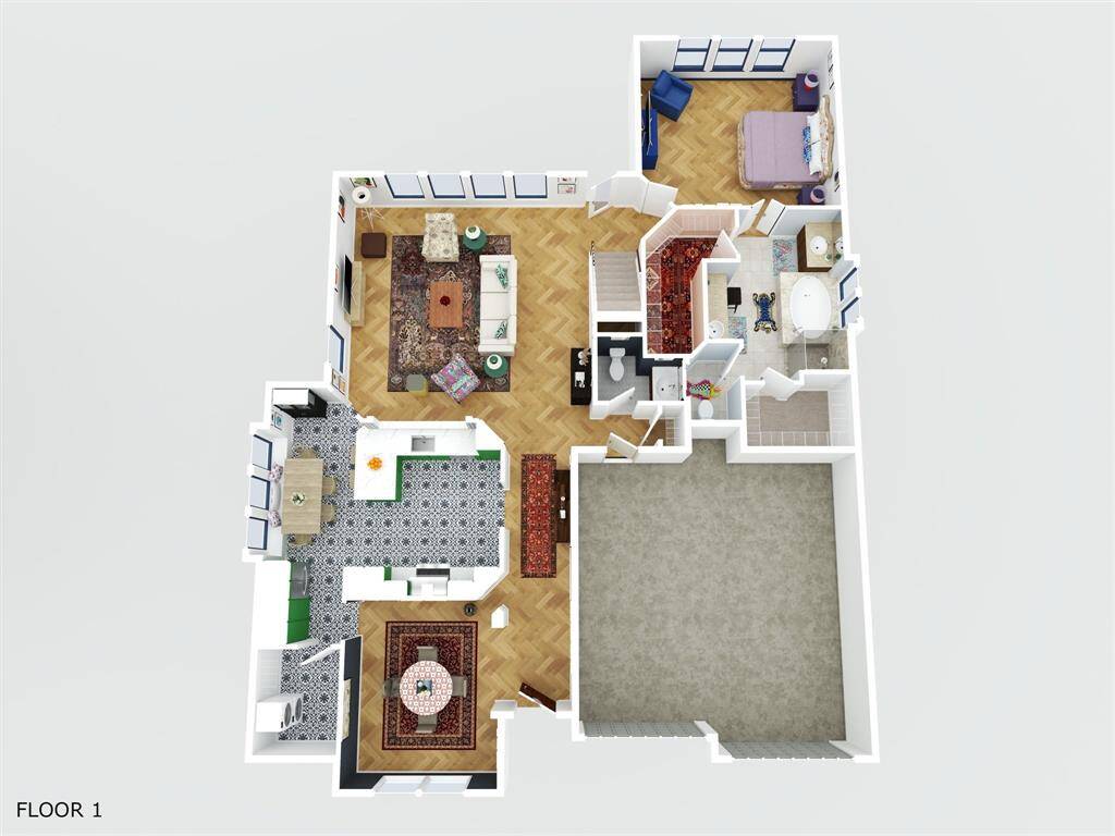 3D Floor plan downstairs.