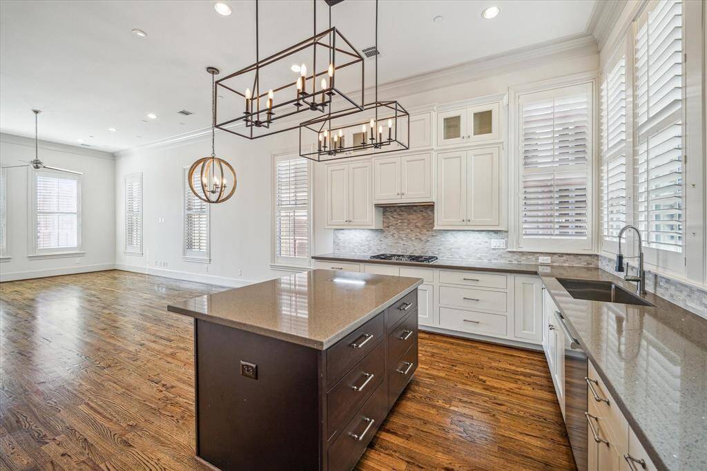 View from the kitchen to the dining and living areas.