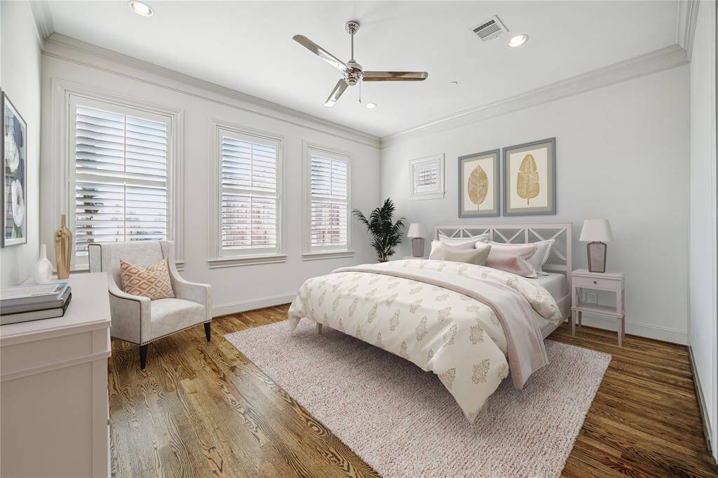 Virtually staged primary bedroom.