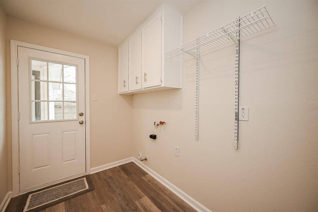 In house laundry has service connections for both electric and gas appliances.