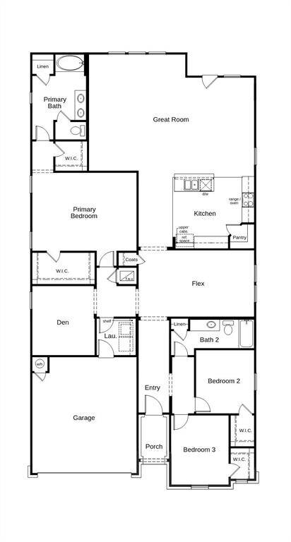 This floor plan features 3 bedrooms, 2 full baths, and over 2,300 square feet of living space.