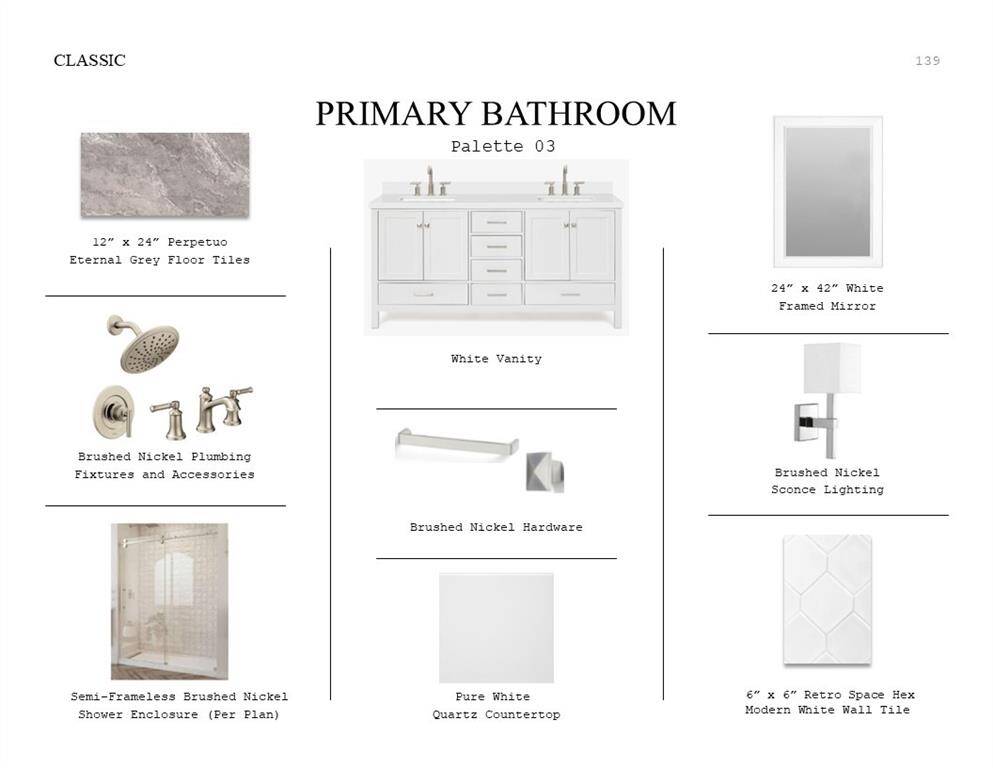 Classic Look Palette 3: Primary Bathroom Selection Sheet (*Artist rendering used for illustration purposes only.)