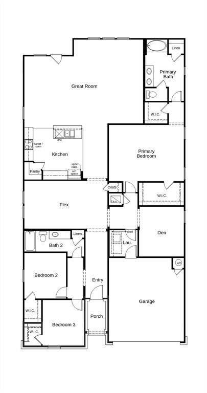 This floor plan features 3 bedrooms, 2 full baths, ath and over 2,300 square feet of living space.