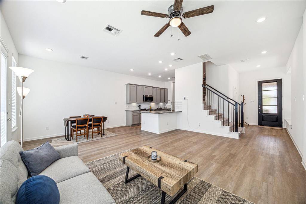 This recently built townhome offers an open-concept living/dining/kitchen design.