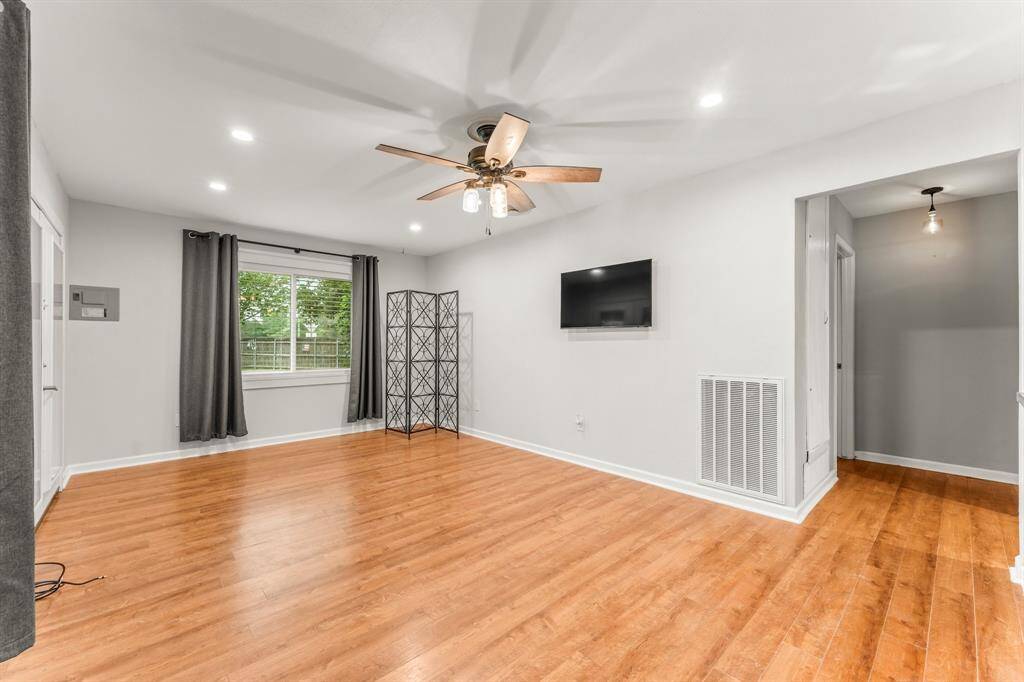 Laminate wood floors throughout home for easy maintenance