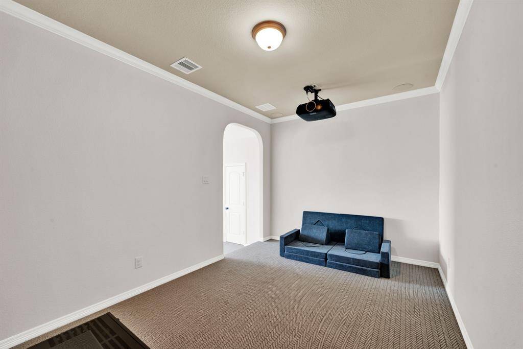 Projector, screen, speaker and equipment included with the house.