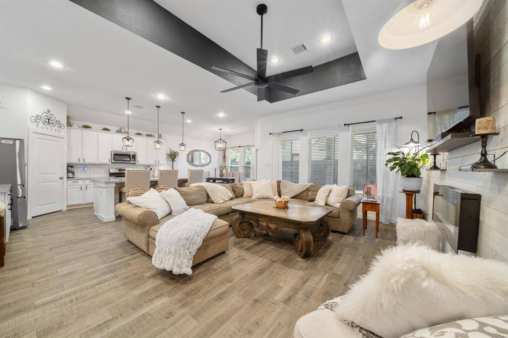This open floor plan is very inviting by large area it is accompanied with.