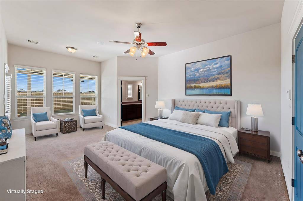 Virtually staged primary bedroom