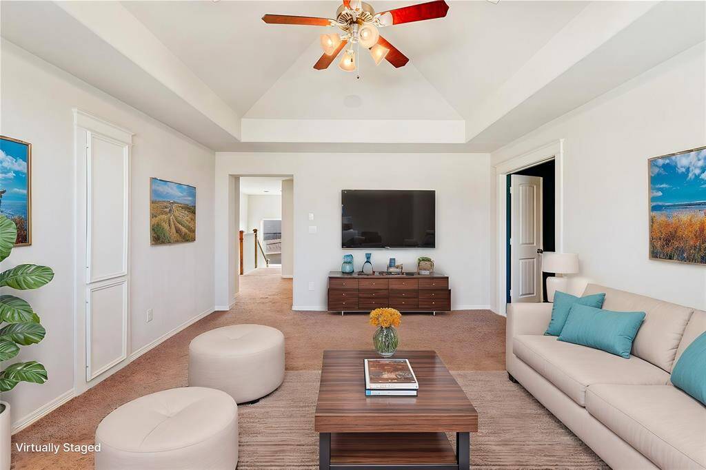 Virtually staged gameroom as a second living area