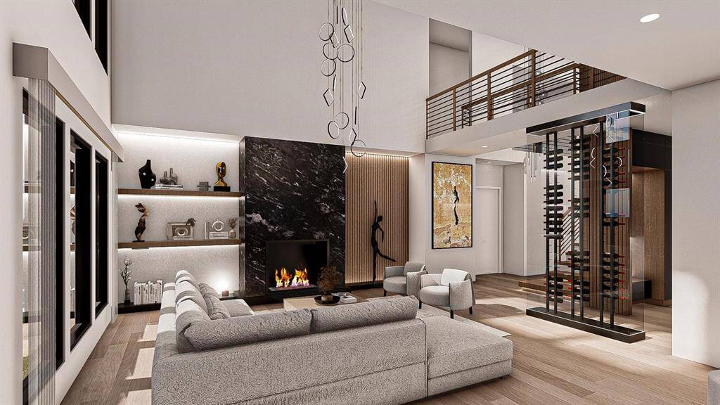 Artist rendition of Living Room from Kitchen