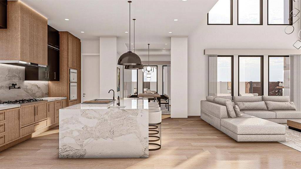 Artist rendition of Kitchen with Dining Room in the background