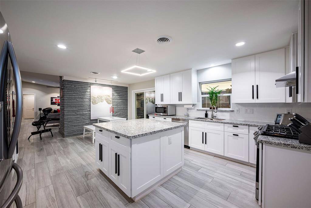 Brick accent wall & custom island