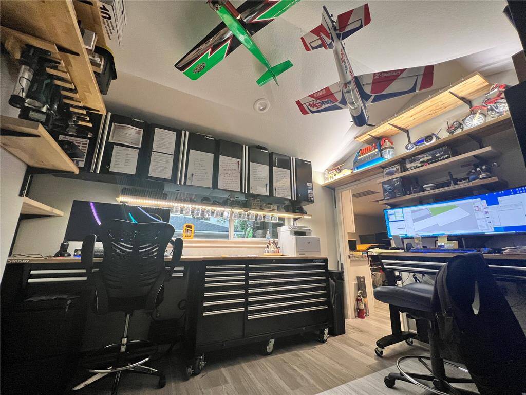 Office space set up off the garage