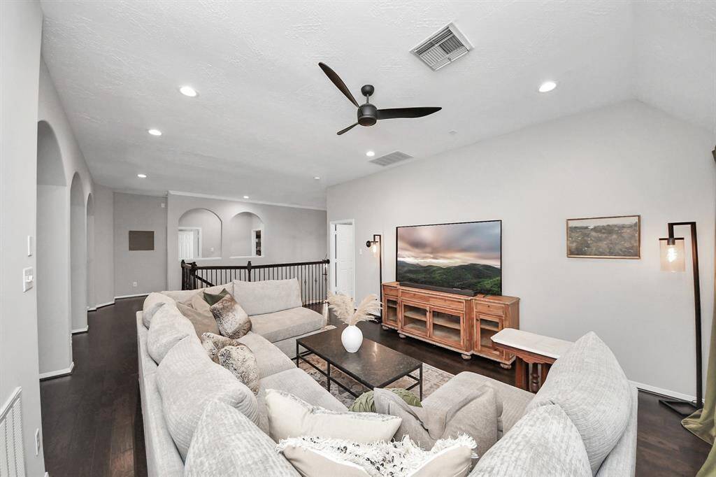 The game was large enough to fit a modular 6-piece wrap around couch. Yeah…and an 85” tv. The movies and games you’ll watch here will make your head spin.