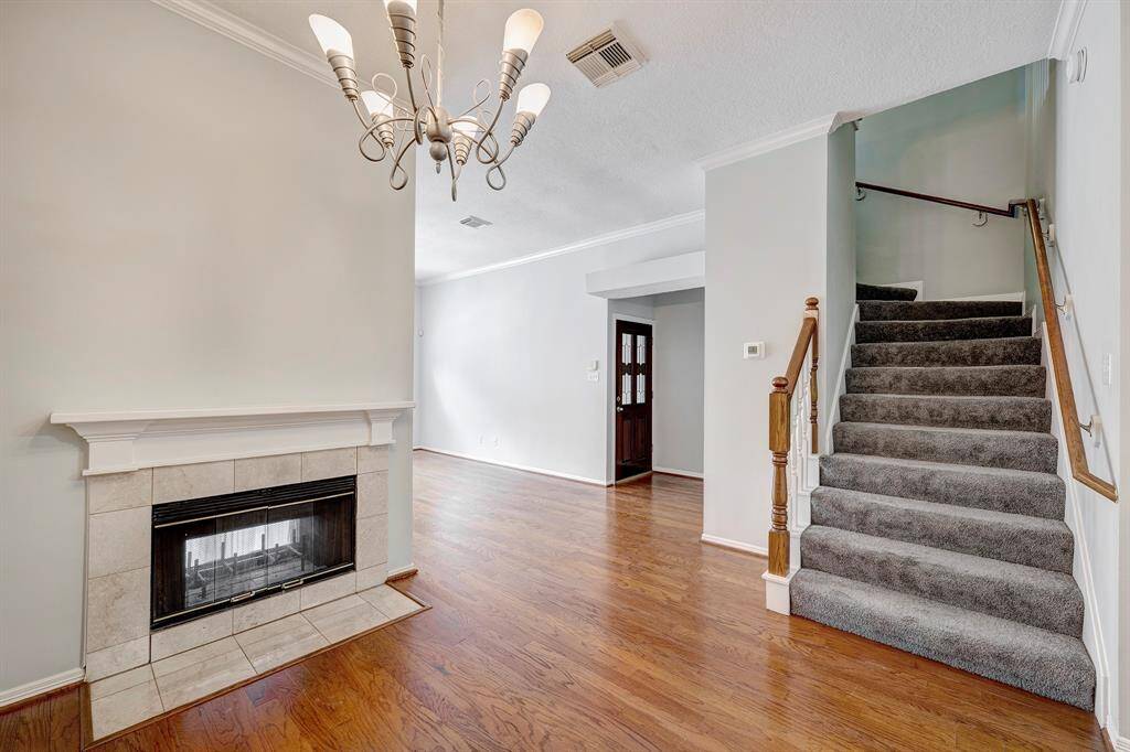 A view from the dining room into the foyer.