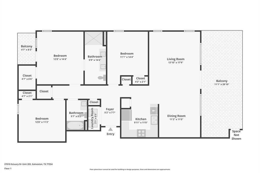 This spacious 3-bedroom, 2-bath condo offers an open-concept layout with two balconies for relaxing or entertaining. Highlights include a large living area, private ensuite, in-unit laundry, and generous closet space throughout.