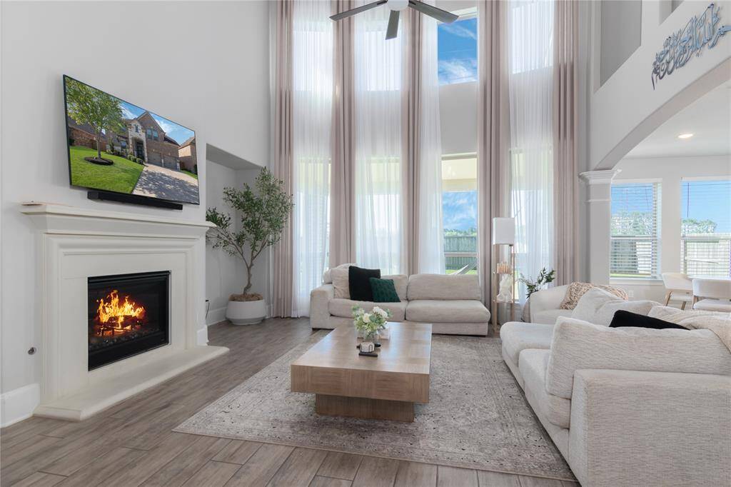 Beautiful windows with custom drapes.