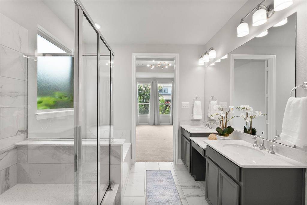 A built-in vanity area makes getting ready a treat