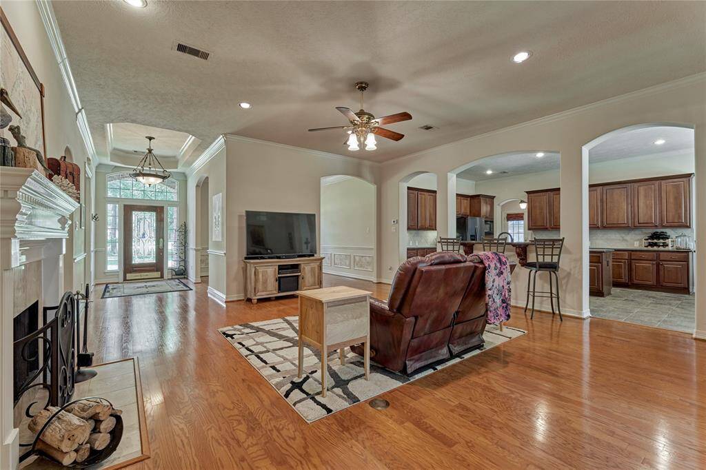 The wood flooring in this home is in pristine condition.