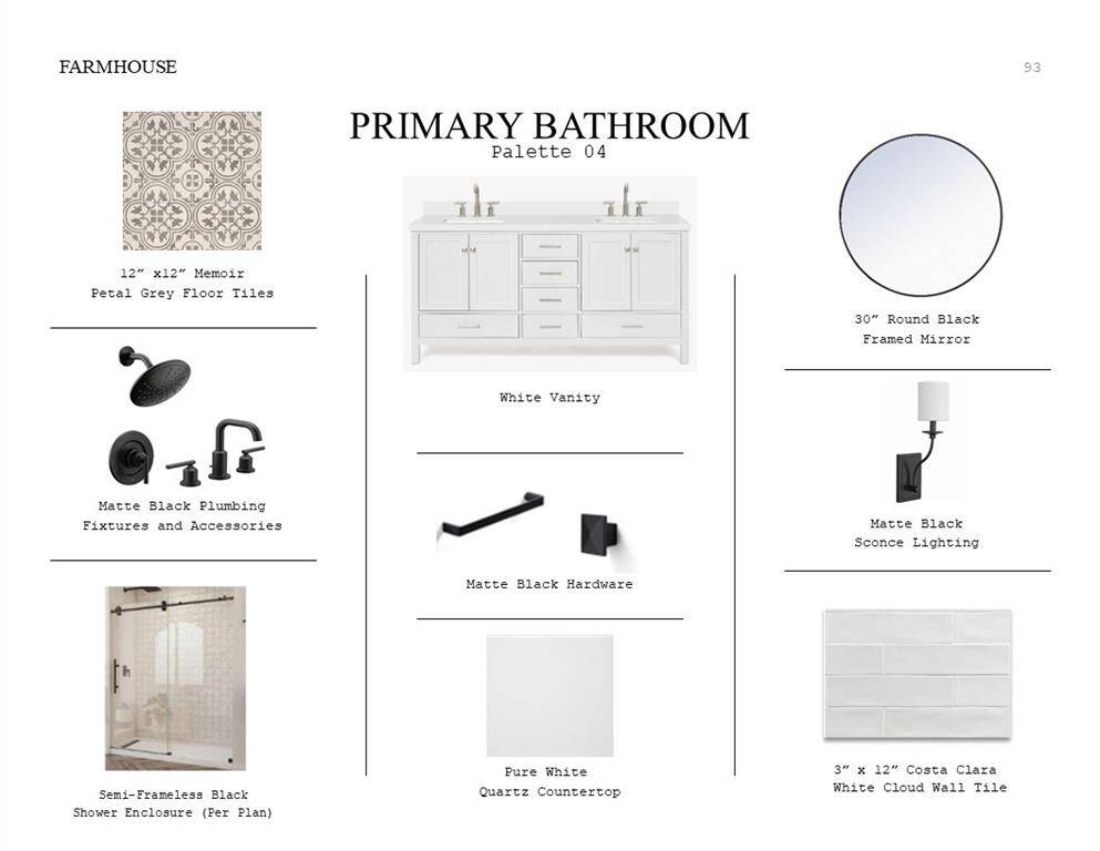 Farmhouse Look Palette 4: Primary Bathroom Selection Sheet (*Artist rendering used for illustration purposes only.)