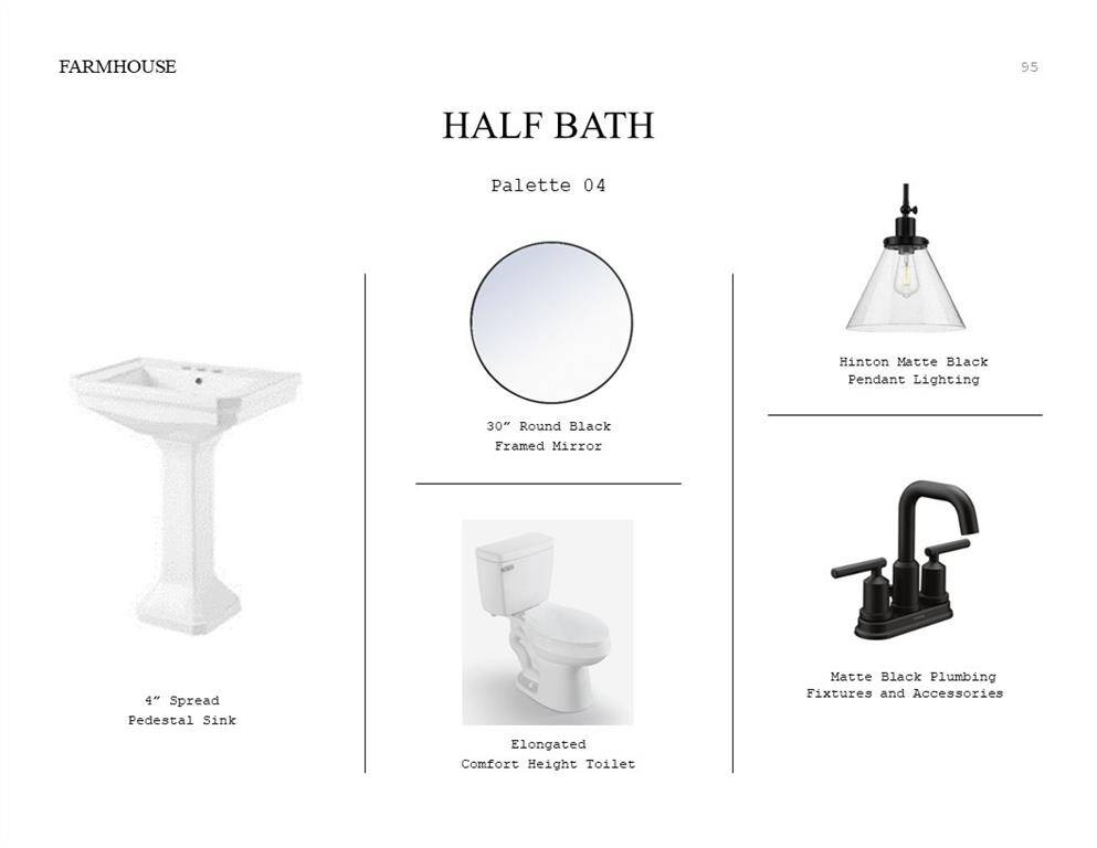 Farmhouse Look Palette 4: Half Bath Selection Sheet (*Artist rendering used for illustration purposes only.)