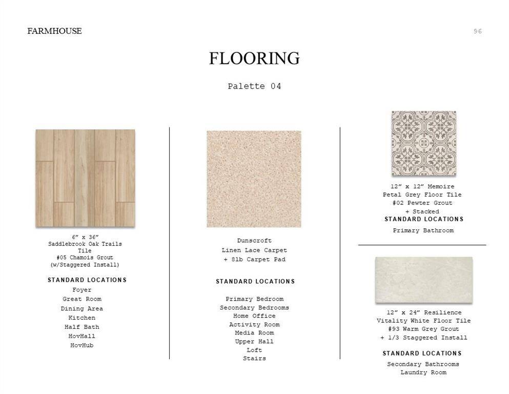 Farmhouse Look Palette 4: Flooring Selection Sheet (*Artist rendering used for illustration purposes only.)