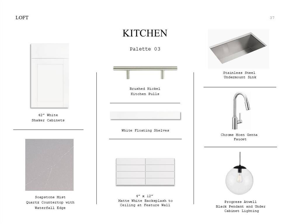 Loft Look Palette 3: Kitchen Selection Sheet (*Artist rendering used for illustration purposes only.)