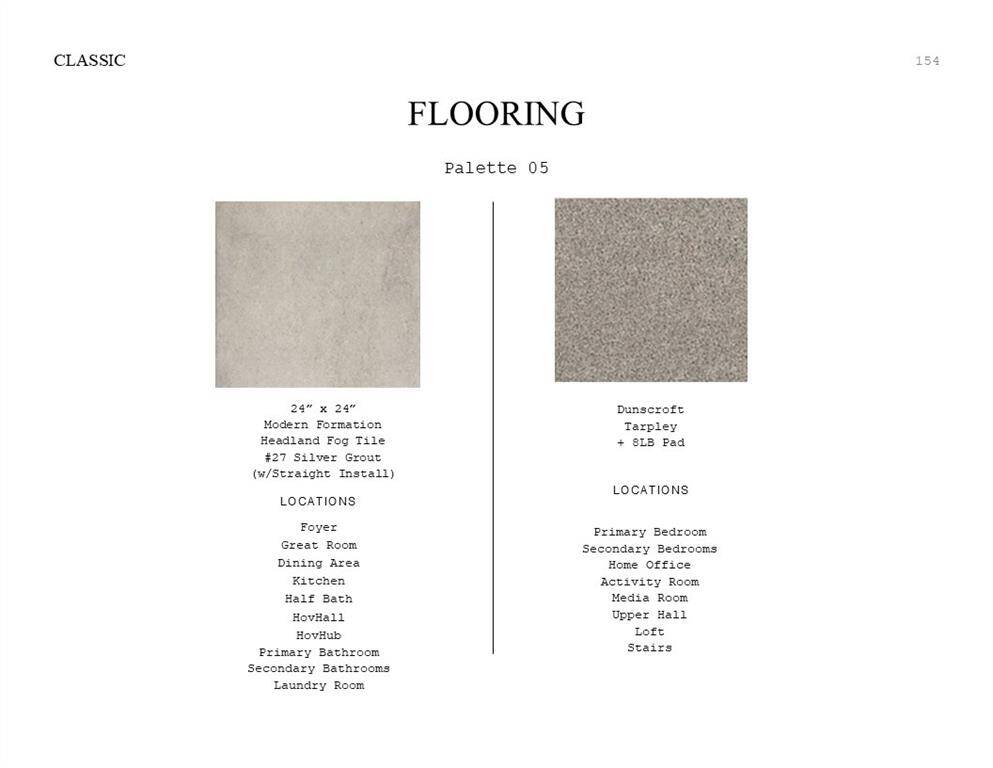 Classic Look Palette 5: Flooring Selection Sheet (*Artist rendering used for illustration purposes only.)