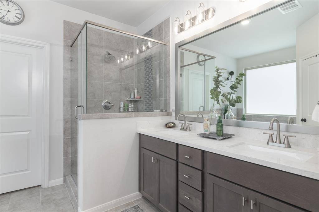 Primary Bath Separate Shower and Dual Vanity with Granite Tops