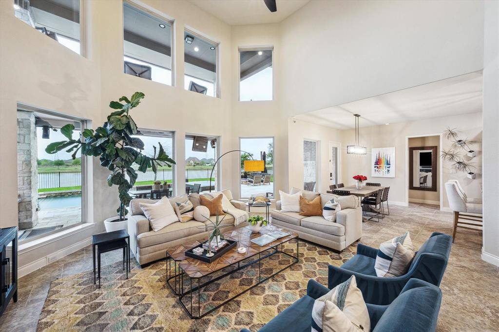 Lots of natural light and a gorgeous view of the pool and lake.