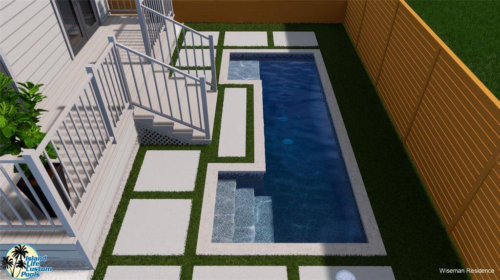 This is a rendering of a pool that could fit in the backyard.  The options are endless to make the backyard into your personal retreat!
