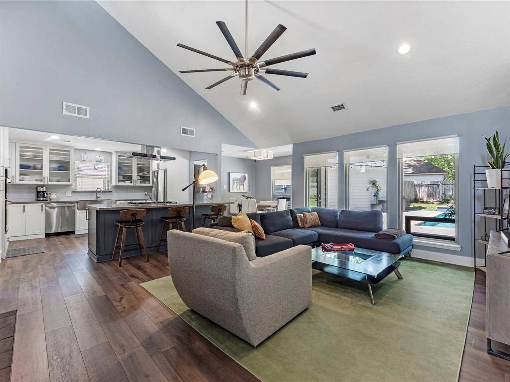 This open plan gives a great feeling of space with high ceilings and large windows