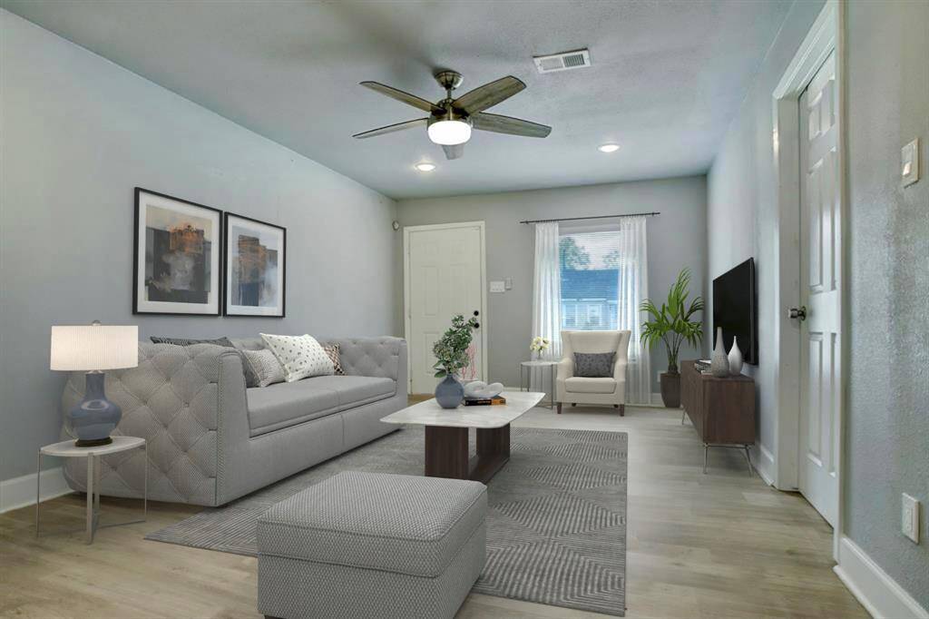 Spacious living room for entertainment.