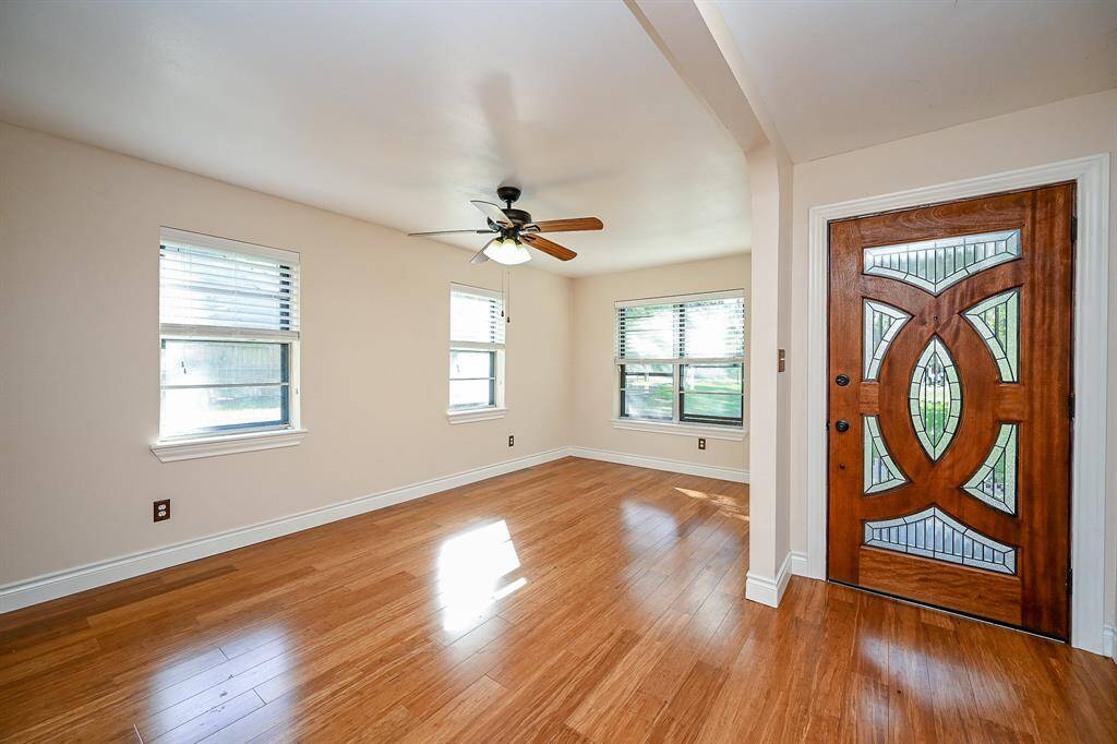 Beautiful bamboo floors and large windows, throughout most of the downstairs, create a natural light, bright feel of the home.