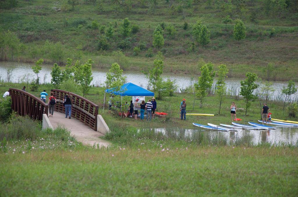 View of one of the lakes and bridge at Willow Waterhole.