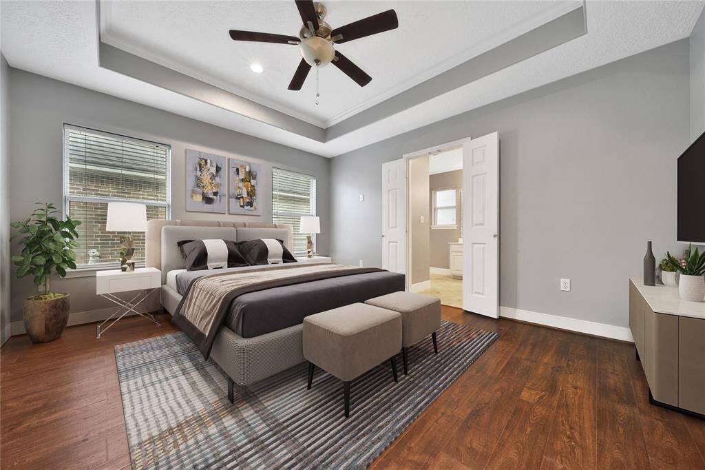 Virtually staged primary bedroom