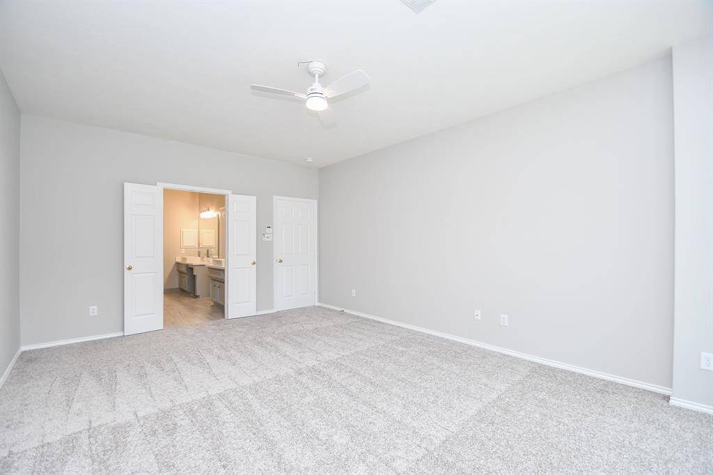 Owner bathroom updated with new shower stall, countertops, flooring, sinks and lighting