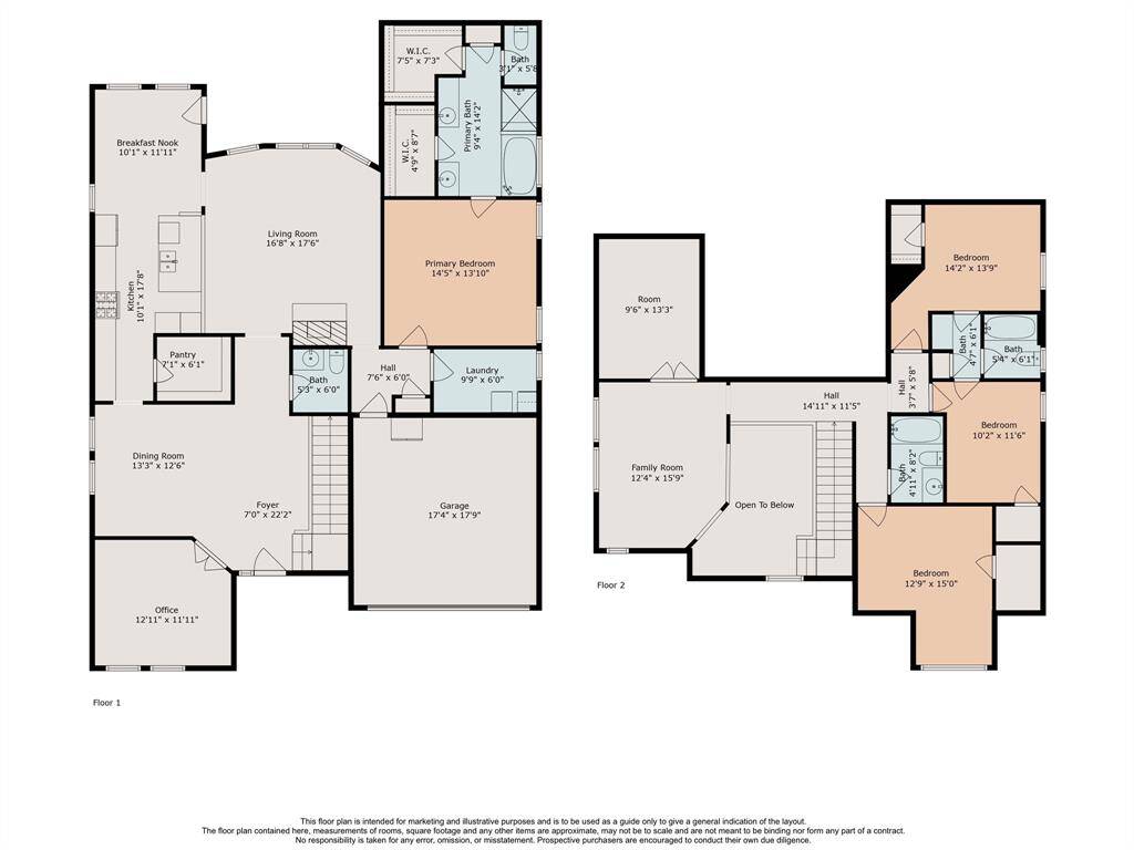 First Floor and Second Floor Combined Floor Plan with Measurements.