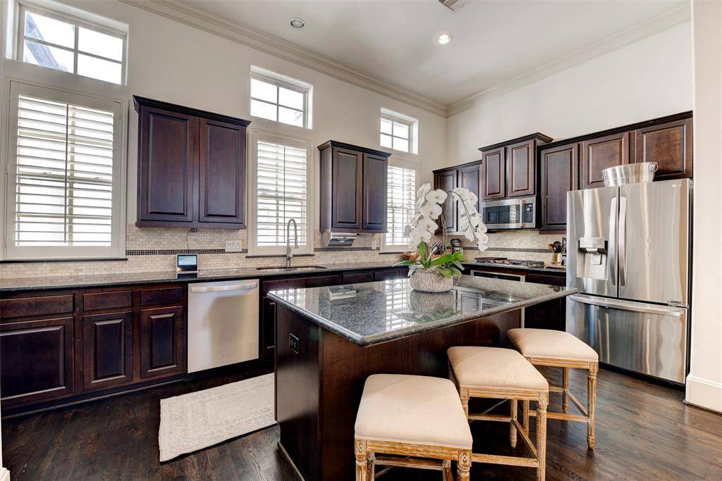 Clean and gorgeous kitchen with lots of light and storage! A great sized pantry also allows for oranized chaos!