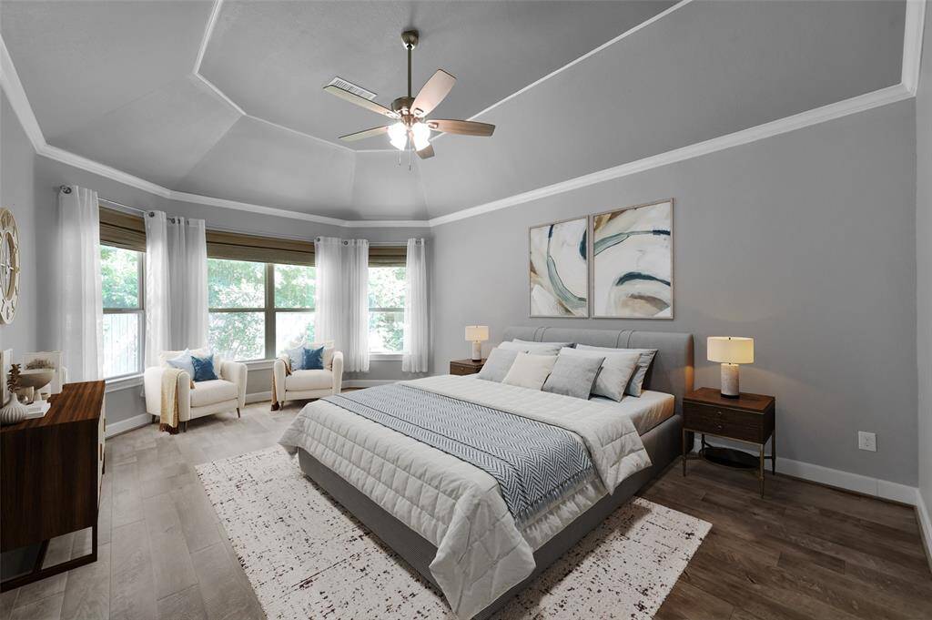 Virtually staged primary bedroom