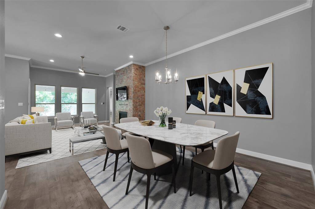 Virtually staged dining and living area