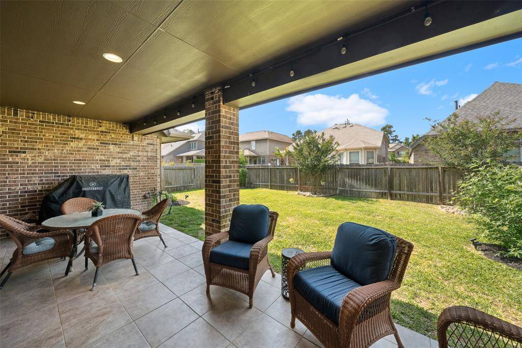 Tile flooring on the back porch adds a finishing touch.