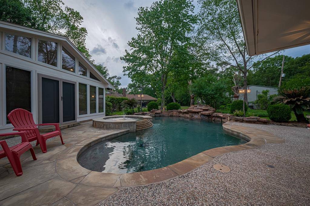 Outdoor fireplace is perfect for relaxing or entertaining.