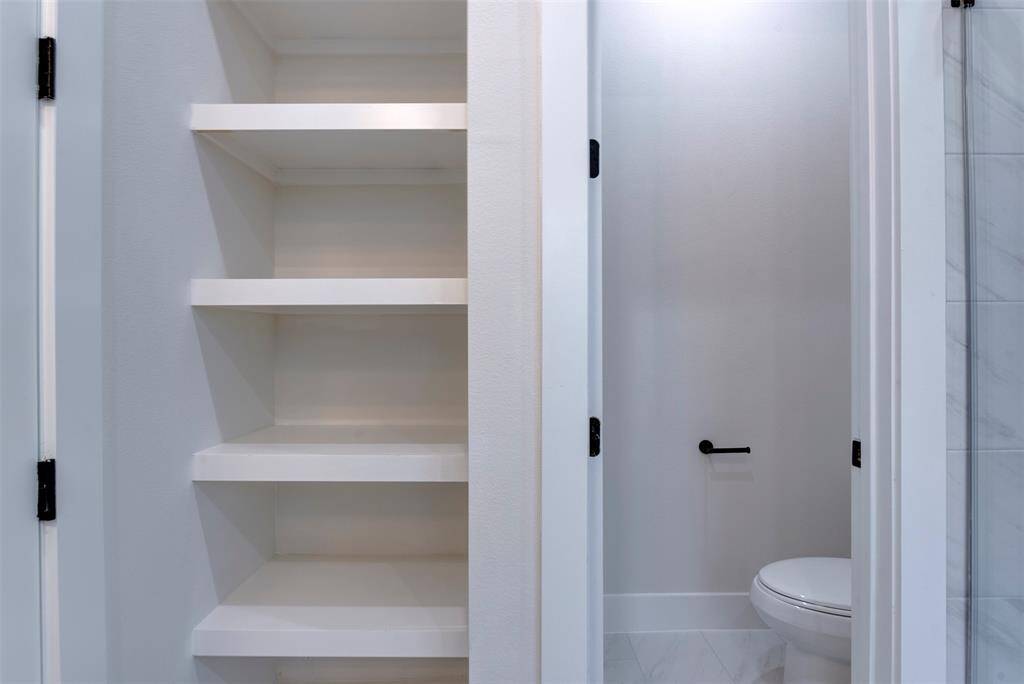 Storage area in the primary bathroom